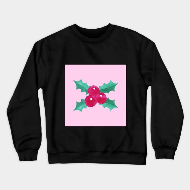 Pink Seasonal Holly Berries Crewneck Sweatshirt by Steph Elle